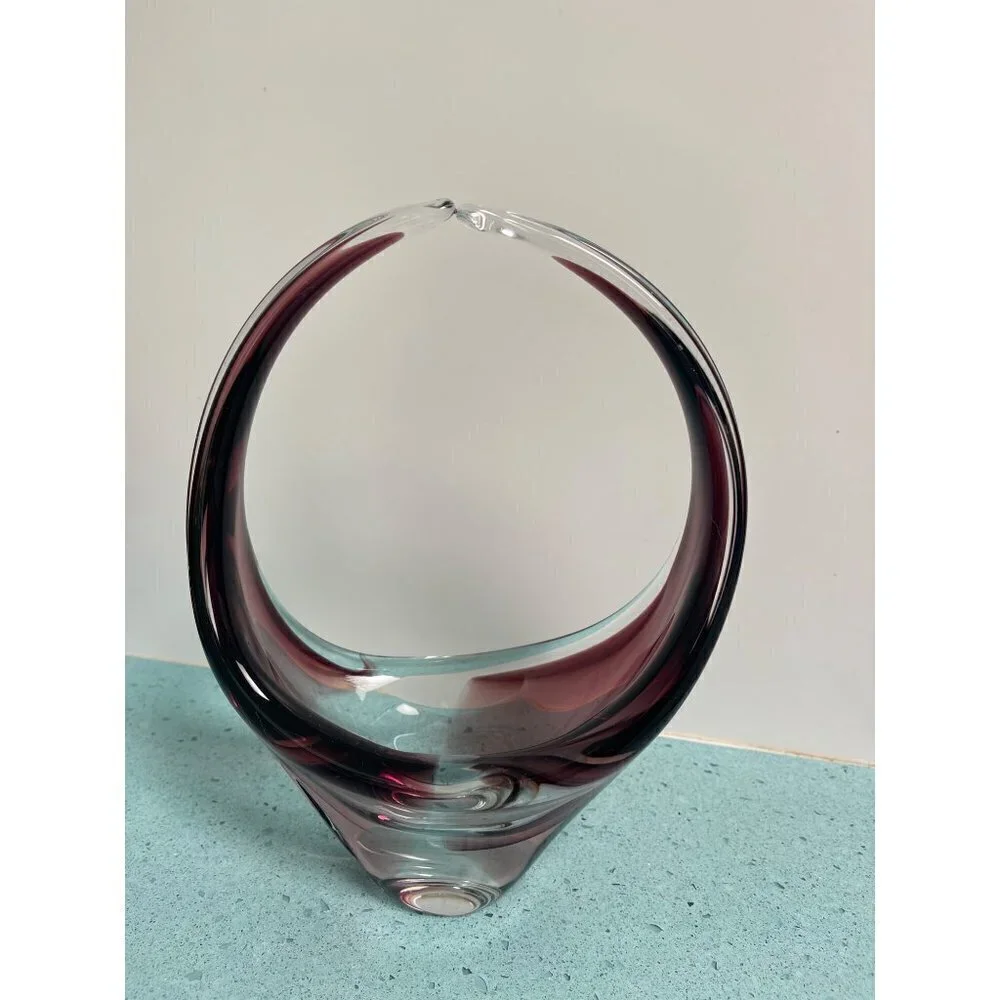 Art Glass Basket Vintage Handblown MCM Purple Collection